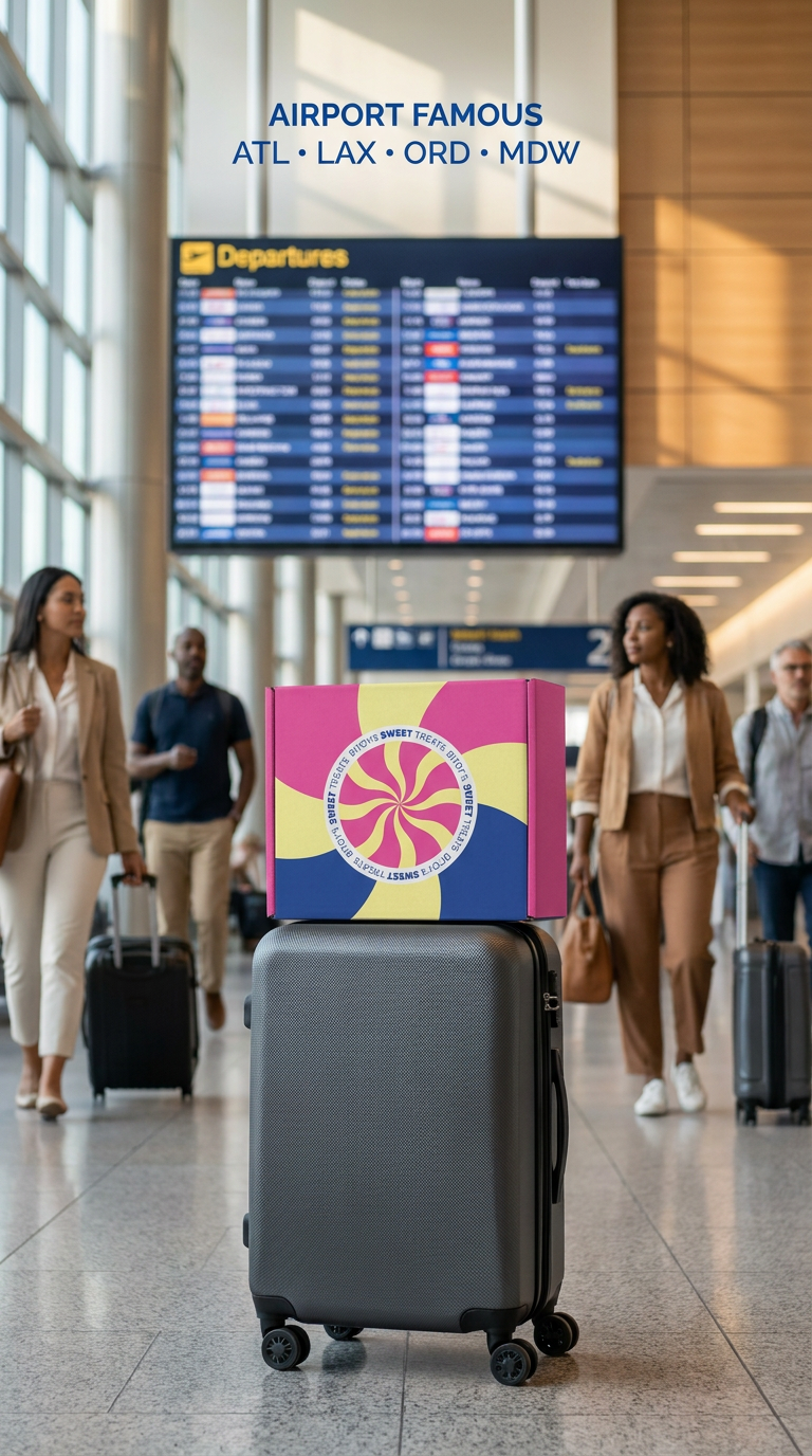 Airport travelers with Bitoy's treats
